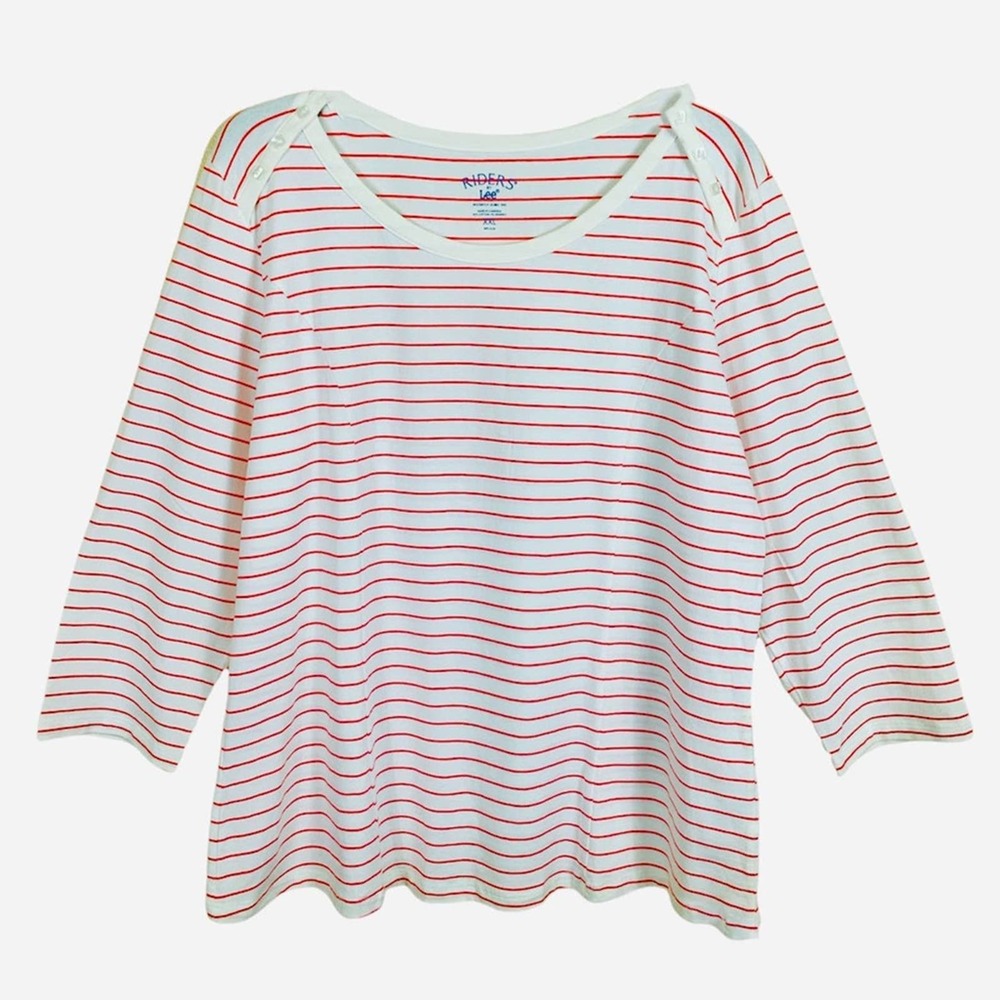 RIDERS BY LEE INSTANTLY SLIMS STRIPED TOP SIZE XXL 3/4 SLEEVES